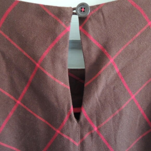 Anthro Maeve Brown & Red Silk Blend Plaid Shift Dress 12 - Picture 7 of 10